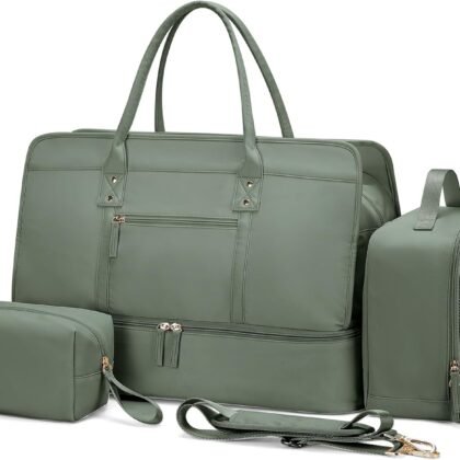 Weekender Bags for Women,Travel Duffel Bag Personal Item Bag with Shoes Compartment,Overnight Carry On Bag with Wet Pocket, Travel Bag 3Pcs Set