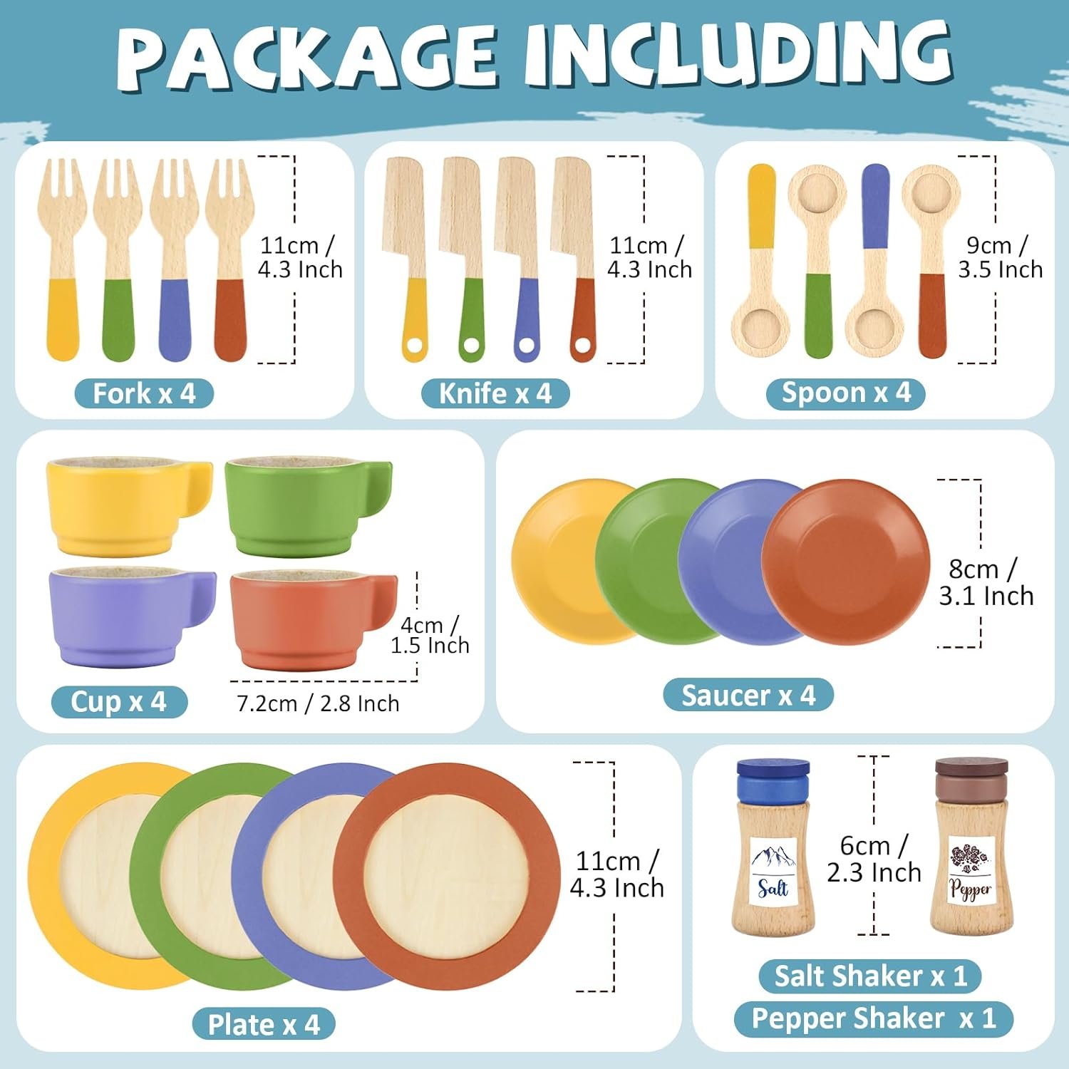 Wooden Play Dishes and Plates for Kids Kitchen Set Accessories for Toddlers 1-3 Cooking Toys Tea Cups for Kids Kitchen Birthday Gift for 3 4 5 Year Old Boys Girls - Image 7