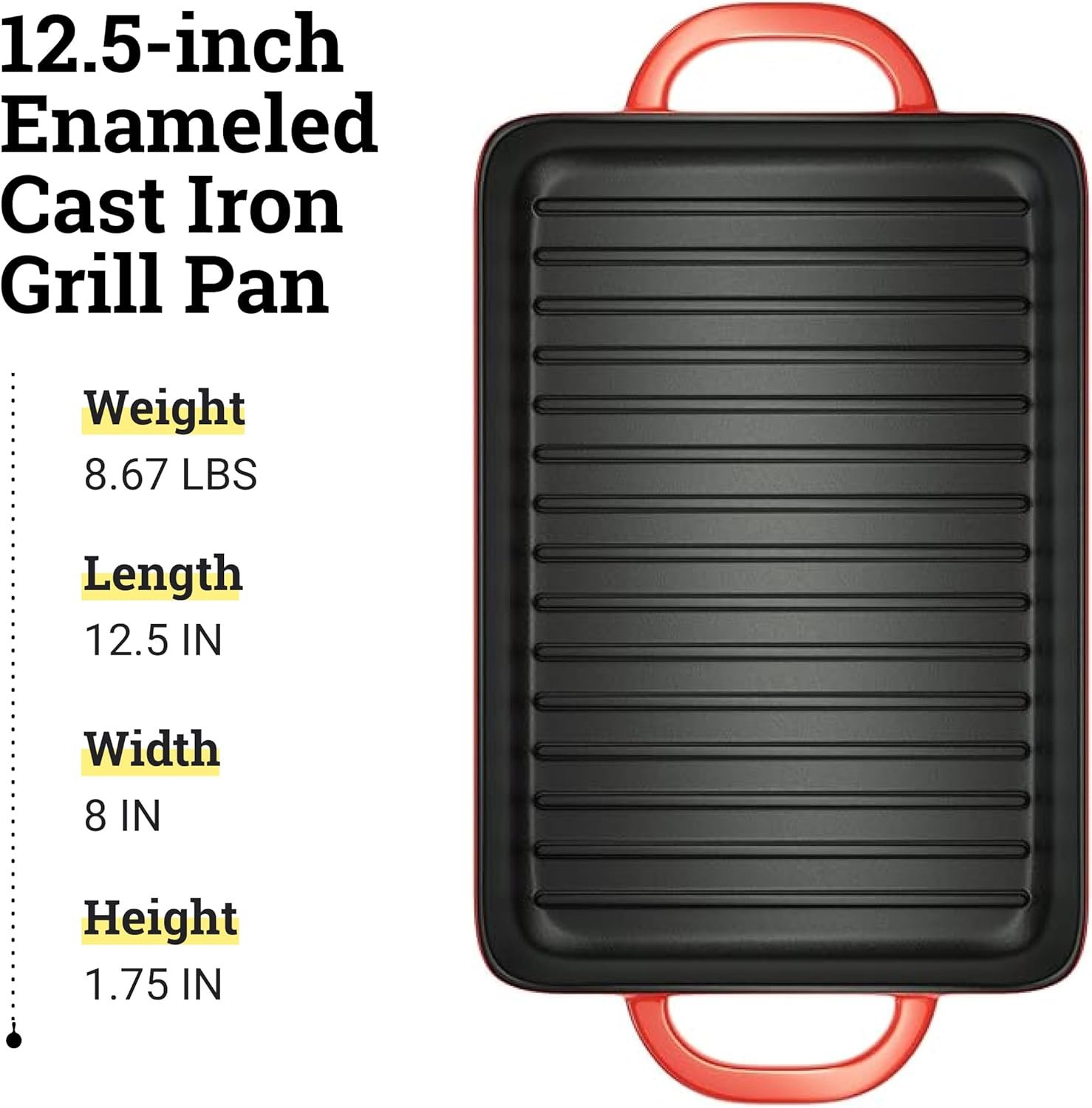 Lodge 12.5 x 8 Inch Enamel Cast Iron Grill Pan - Dual Assist Handles - Use in the Oven, on the Stove, on the Grill, or Over a Campfire - Red - Image 6