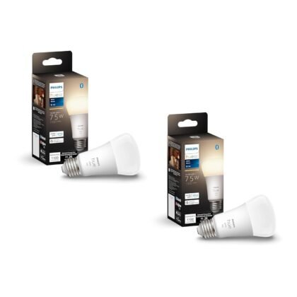 Philips Hue Smart 75W A19 LED Bulb - Soft Warm White Light - 2 Pack - 1100LM - E26 - Indoor - Control with Hue App - Compatible with Alexa, Google Assistant and Apple Homekit