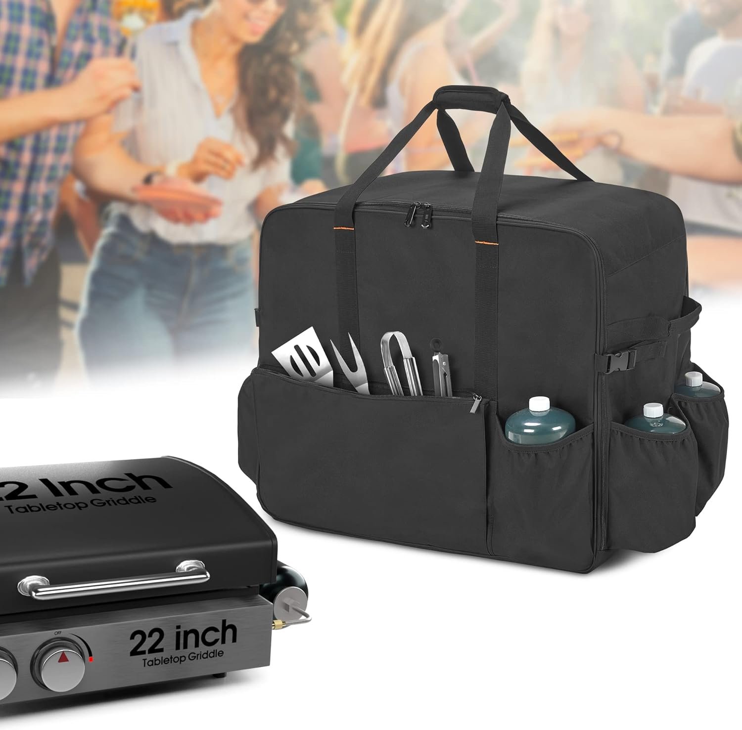 samdew Carry Bag for 22 Inch Tabletop Griddle with Hood, Outdoor Grill Cover Compatible with Blackstone 22 Inch Tabletop Griddle with Hood, Portable Camping Grill Storage Case with Pockets, Bag Only - Image 7