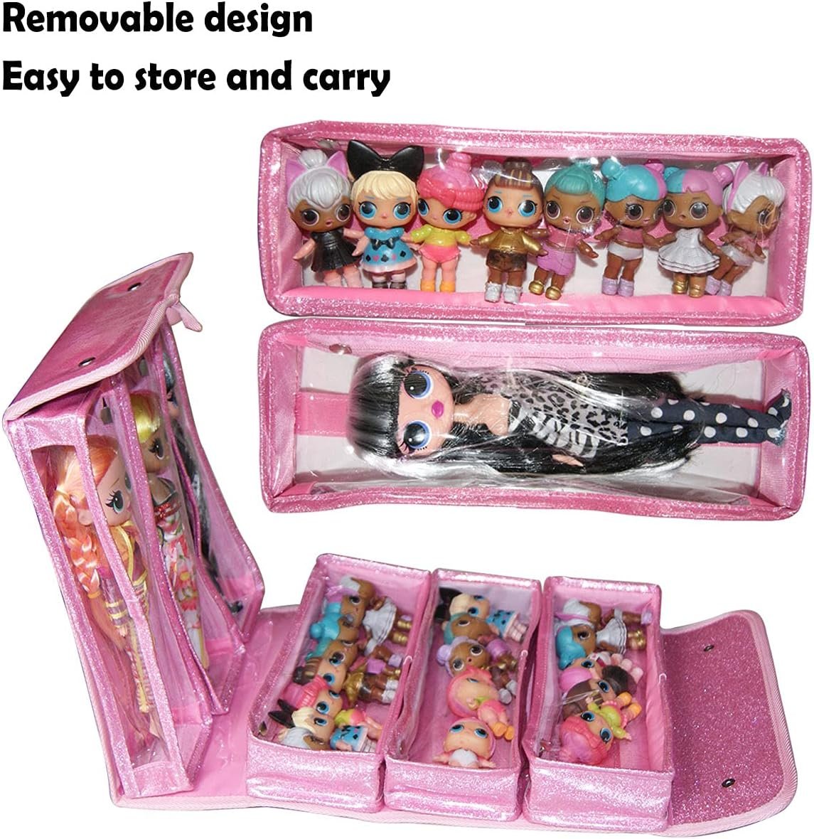 Leeche Carrying & Display Case for Dolls Compatible with LOL OMG Dolls&All Dolls,Clear View Hanging Dolls House,Easy Carrying Storage Organizer(Dolls Not Includ ) - Image 3