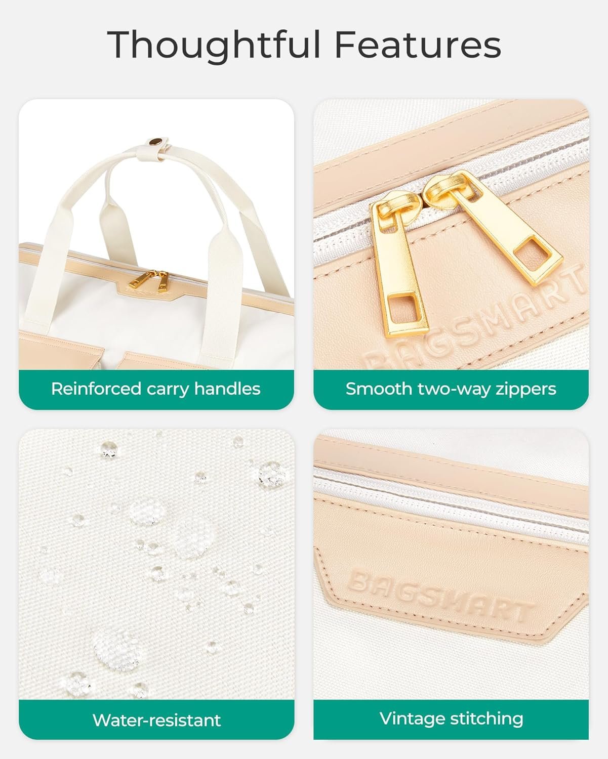 BAGSMART Duffel Bag for Women, Vintage Weekender Bags for Women, Overnight Gym Carry on Personal item for Travel, Beige - Image 7