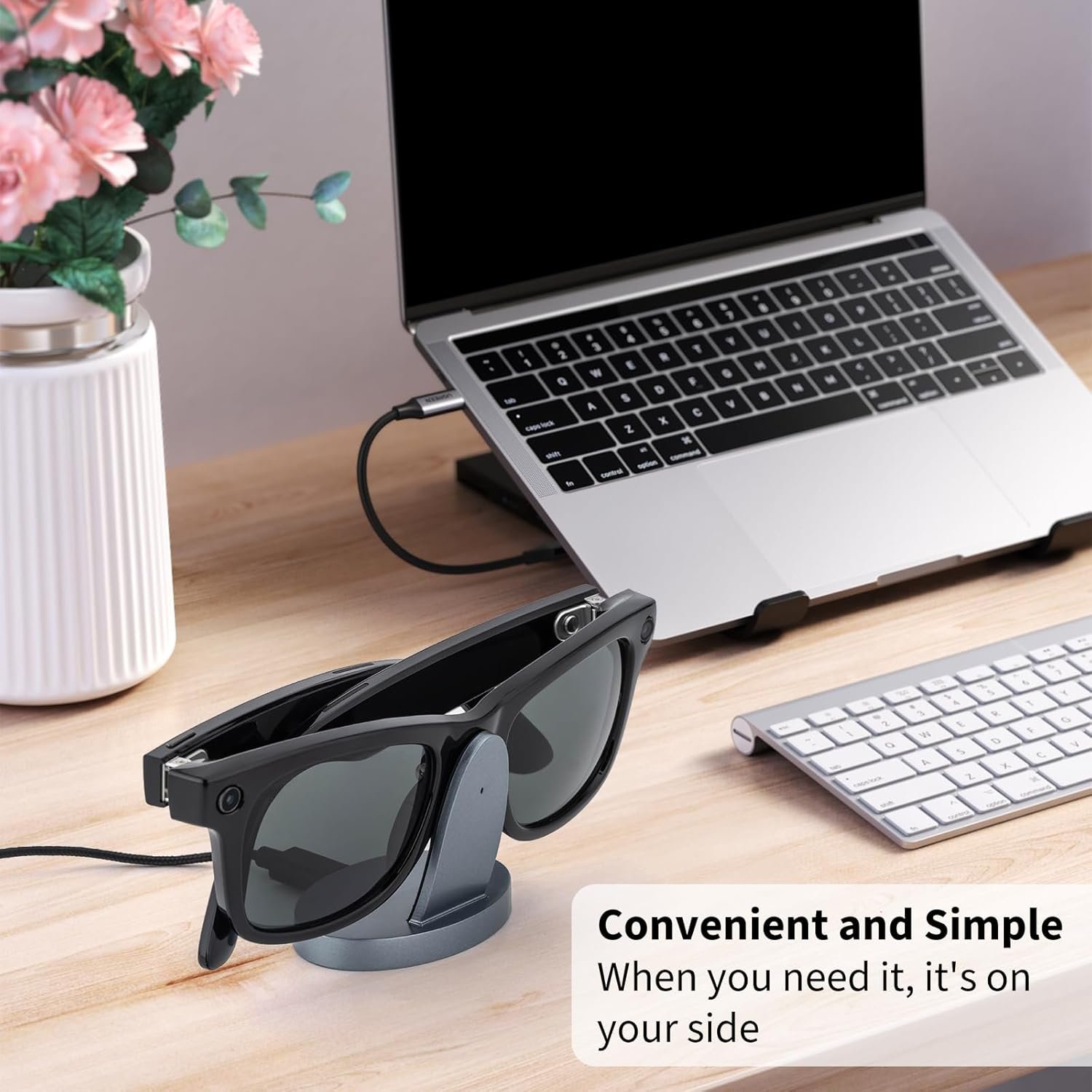 Smart Glasses Charging Stand Compatible with Ray-Ban Meta, Gray, Compatible Charging Dock with LED Indicator, Modern Design for Desk or Nightstand - Image 2