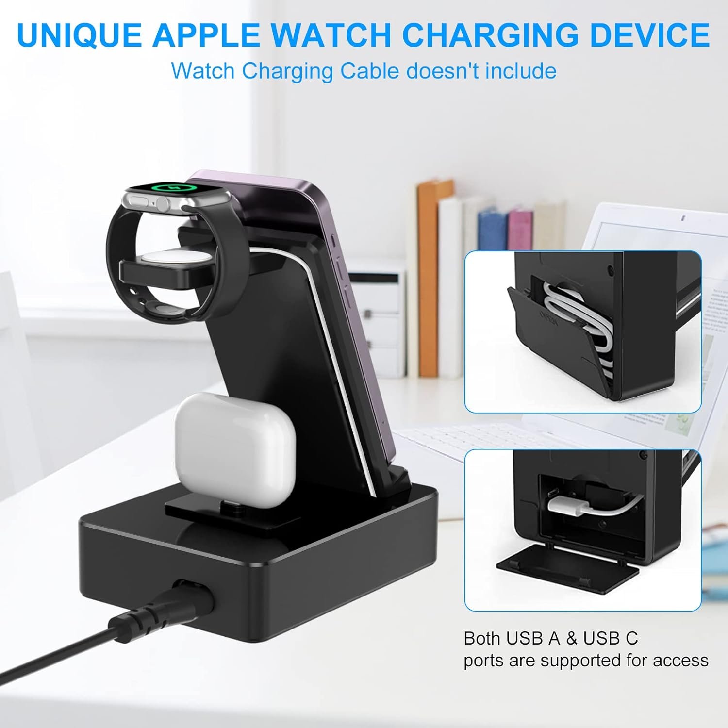 8 in 1 Wireless Charging Station, 100W USB C 2 Ports, Aluminum Alloy Cell Phone Charging Station Compatible with iPhone Series, iWatch, AirPods Pro - Image 4