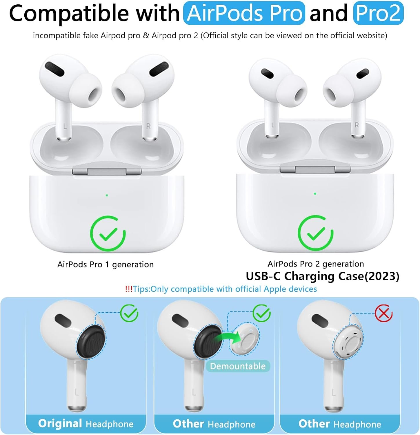 Compatible with AirPods Pro 2nd/1st Generation Replacement Ear Tips,with Noise Reduction Hole & Built-in dust Guard Screen,for USB-C Charging Case with Cleaner kit -4 Sizes (XS/S/M/L)-Whiite - Image 2