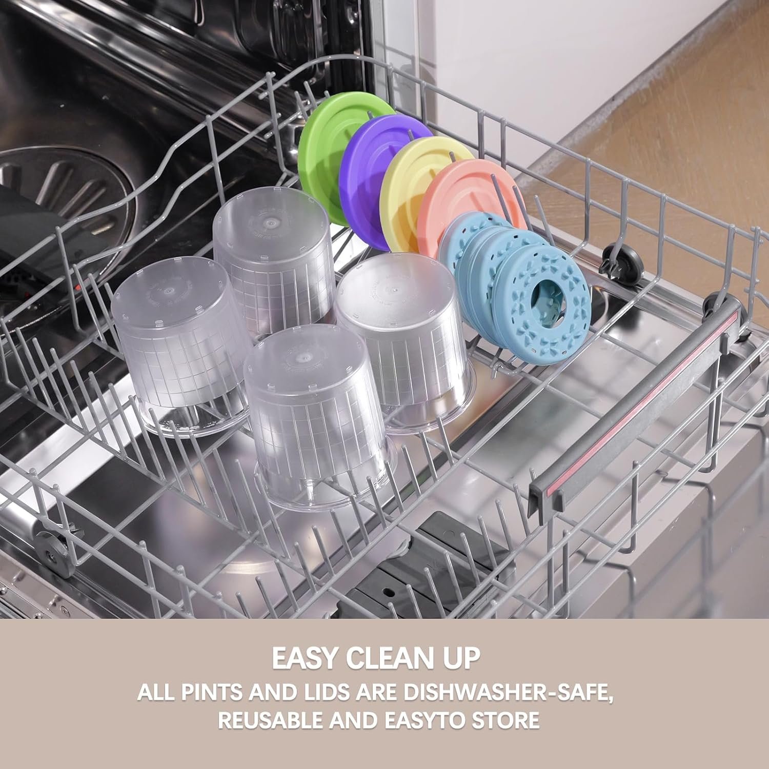 QVN Ninja Creami Pints and Lids - 4 Pack Ninja Creami Containers, 16oz Creami Pint Containers Compatible with Ninja NC299AMZ & NC300s Series Ice Cream Maker - Dishwasher Safe & Good Sealing - Image 7