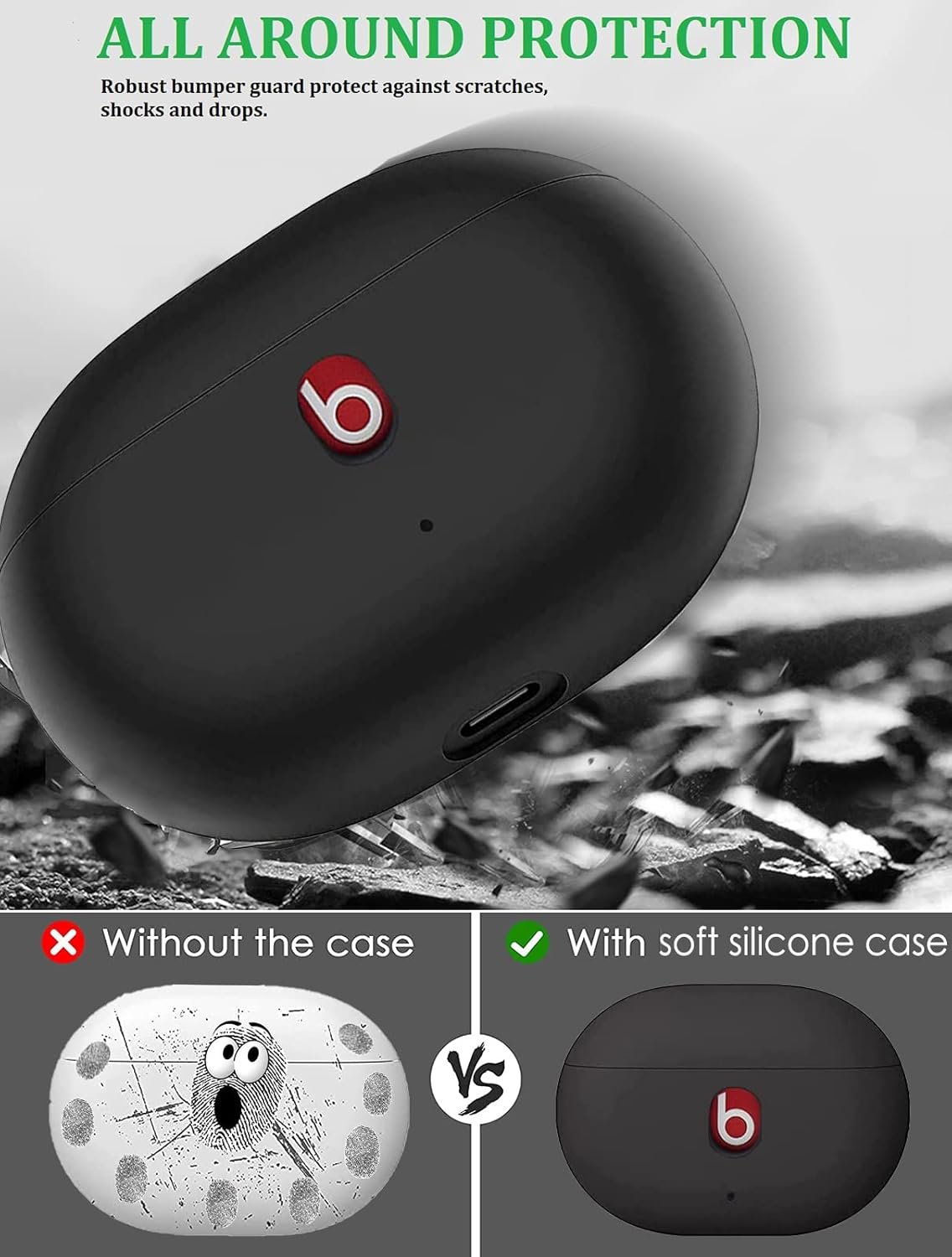 Olytop for Beats Studio Buds/Bud + Case with Cleaner kit 2021/2023, Soft Silicone Case for New Beat Studio Buds Plus Cover Protective Skin with Keychain, Cleaning Pen for Beat Studio Earbuds, Black - Image 2