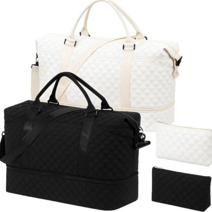 2 Sets Travel Duffel Bag with Shoe Compartment Weekender Overnight Travel Bag with Toiletry Carry on Handbag for Hospital Couple Honeymoon Yoga Gym