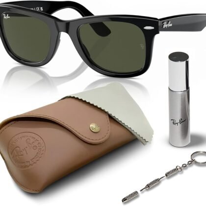 Ray-Ban RB2140 Original Wayfarer Classic Square Shape Sunglasses With Eyewear Kit Bundle - High Bridge Fit - Ideal Formal and Casual Wear Square Sunglasses