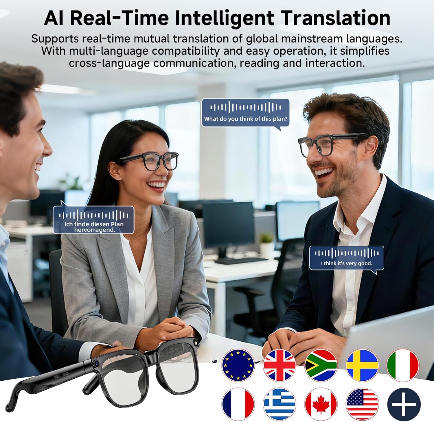 AI Smart Glasses with Camera, 4K 800W HD Video Recording Glasses with Audio, Bluetooth Sunglassess with Camera, Real-Time Translation, Voice Assistant, Object Recognition, Hands-Free Music Calls - Image 6