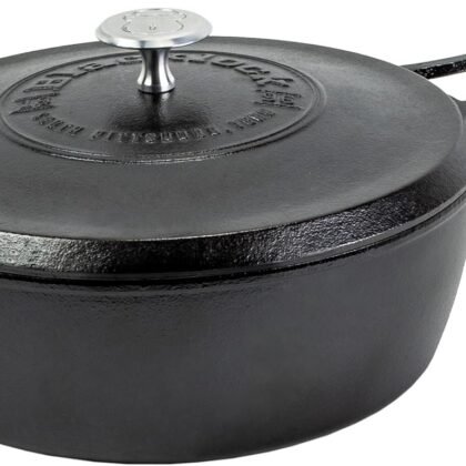 Lodge Blacklock 4 Quart Deep Skillet with Lid - Durable & Lightweight Cast Iron Cookware - Nonstick & Cast Iron Skillet