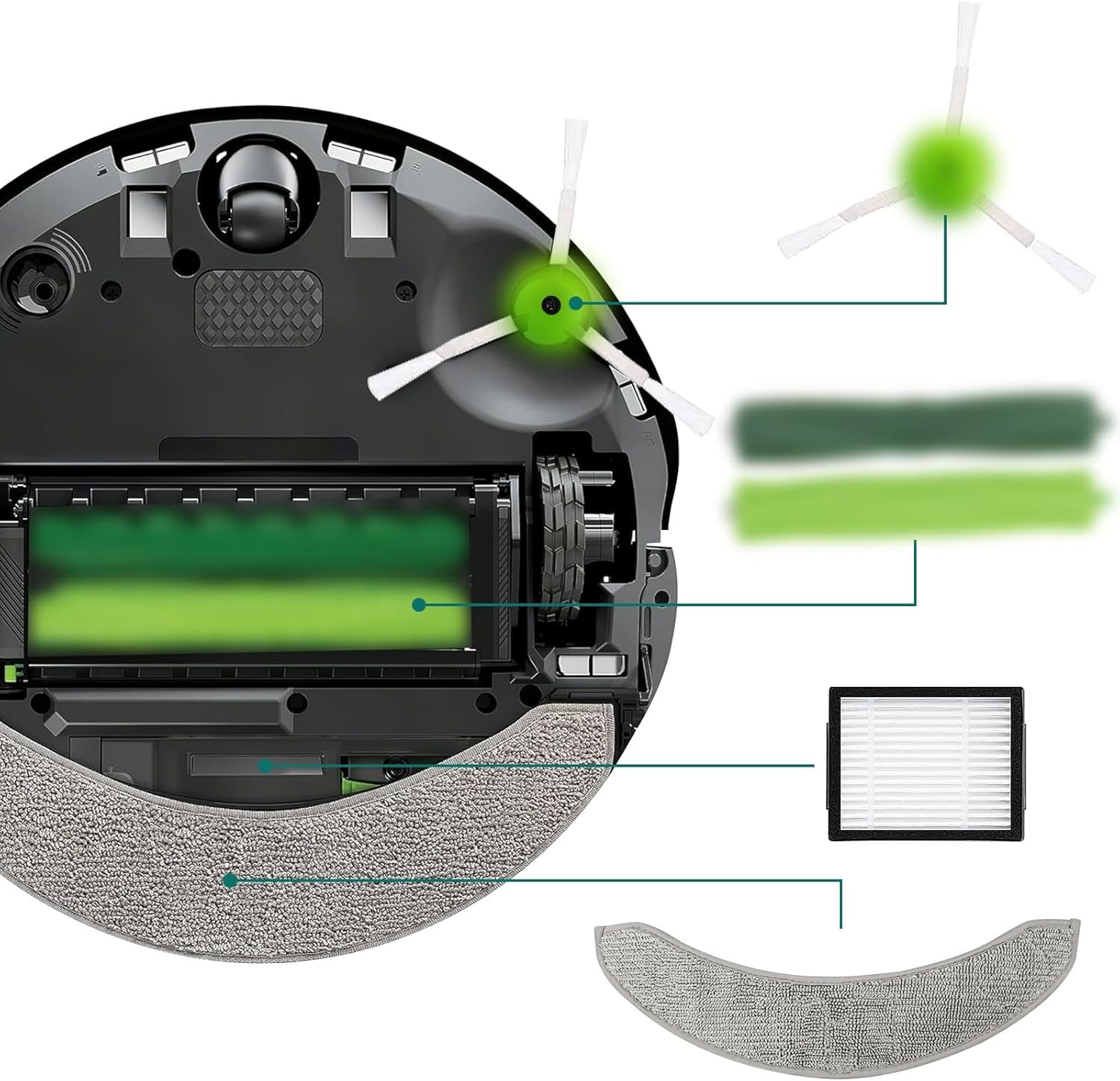 24 Pack Replacement Parts Compatible with iRobot Roomba Combo j7+/Plus Robot Vacuum Cleaner, 2 sets of multi-surface rubber roller brush 6 filters 6 side brushes 6 vacuum bags 4 Mopping Pad - Image 6