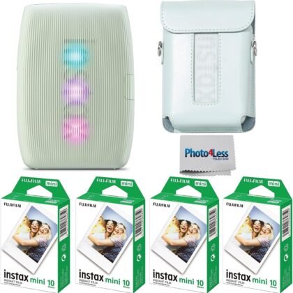 Fujifilm Instax Mini Link 3 Printer Bundle Instax Mini Film (40 Sheets), Instax Mini Link 3 Protective Case (Sage Green)