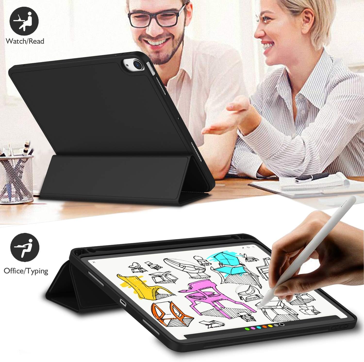 iMieet iPad Air 11 Inch Case M3(2025) / M2 (2024), iPad Air 5th/4th Generation Case 2022/2020 10.9 Inch with Pencil Holder,Trifold Stand Smart Case with Soft TPU Back(Black) - Image 6