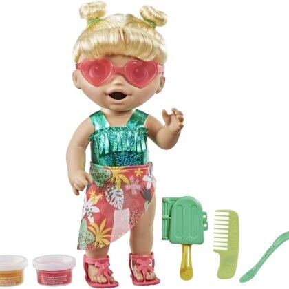 Baby Alive Sunshine Snacks Doll, Eats and Poops, Summer-Themed Waterplay Baby Doll, Ice Pop Mold, Toy for Kids Ages 3 and Up, Blonde Hair