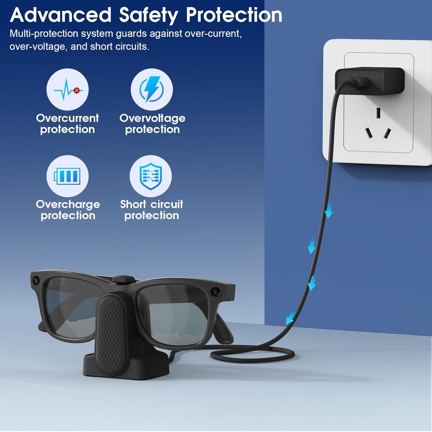 Charging Dock Compatible with Ray-Ban Meta Smart Glasses Wayfarer/Skyler/Headliner/Meta HSTN Oakley,Potable Travel USB-A Cable Charger Meta Smart Glasseswith Adapter - Image 3