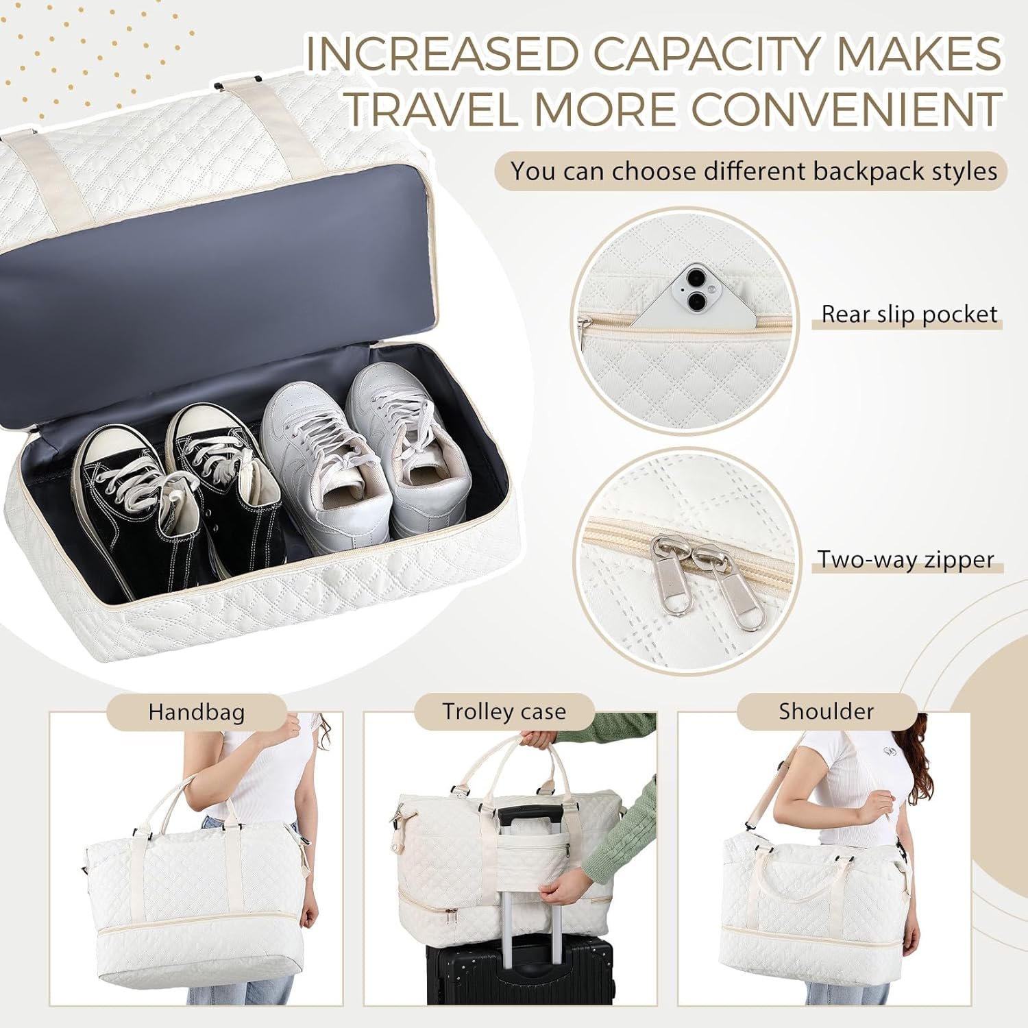 2 Sets Travel Duffel Bag with Shoe Compartment Weekender Overnight Travel Bag with Toiletry Carry on Handbag for Hospital Couple Honeymoon Yoga Gym - Image 4