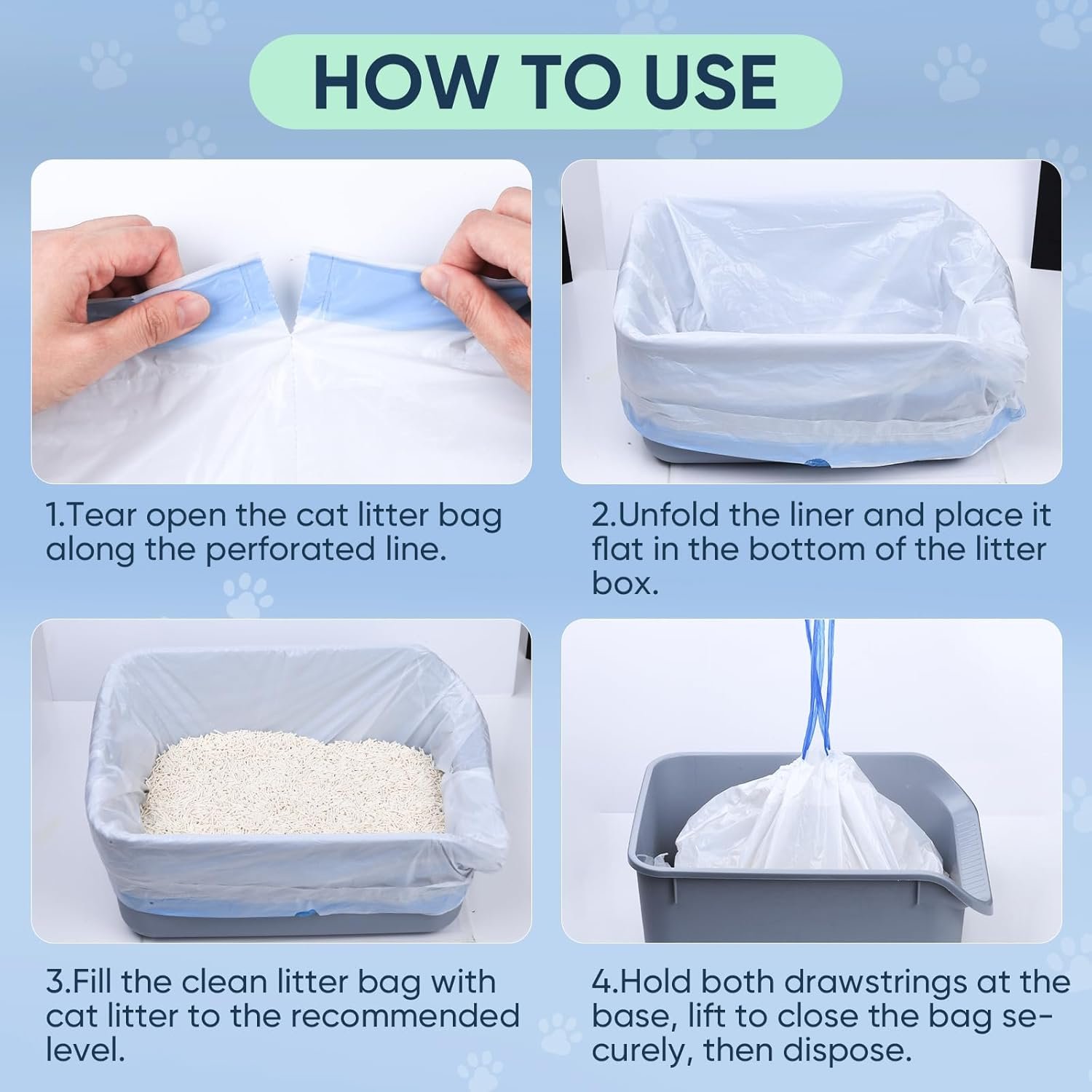 160 Count Cat Litter Box Liners Compatible with Litter Robot 3 & 4, Cat Litter Liners for Automatic Litter Box, 10-12 Gallon Heavy Duty Waste Bags with Drawstrings, 25.19" x 15.7" - Image 6