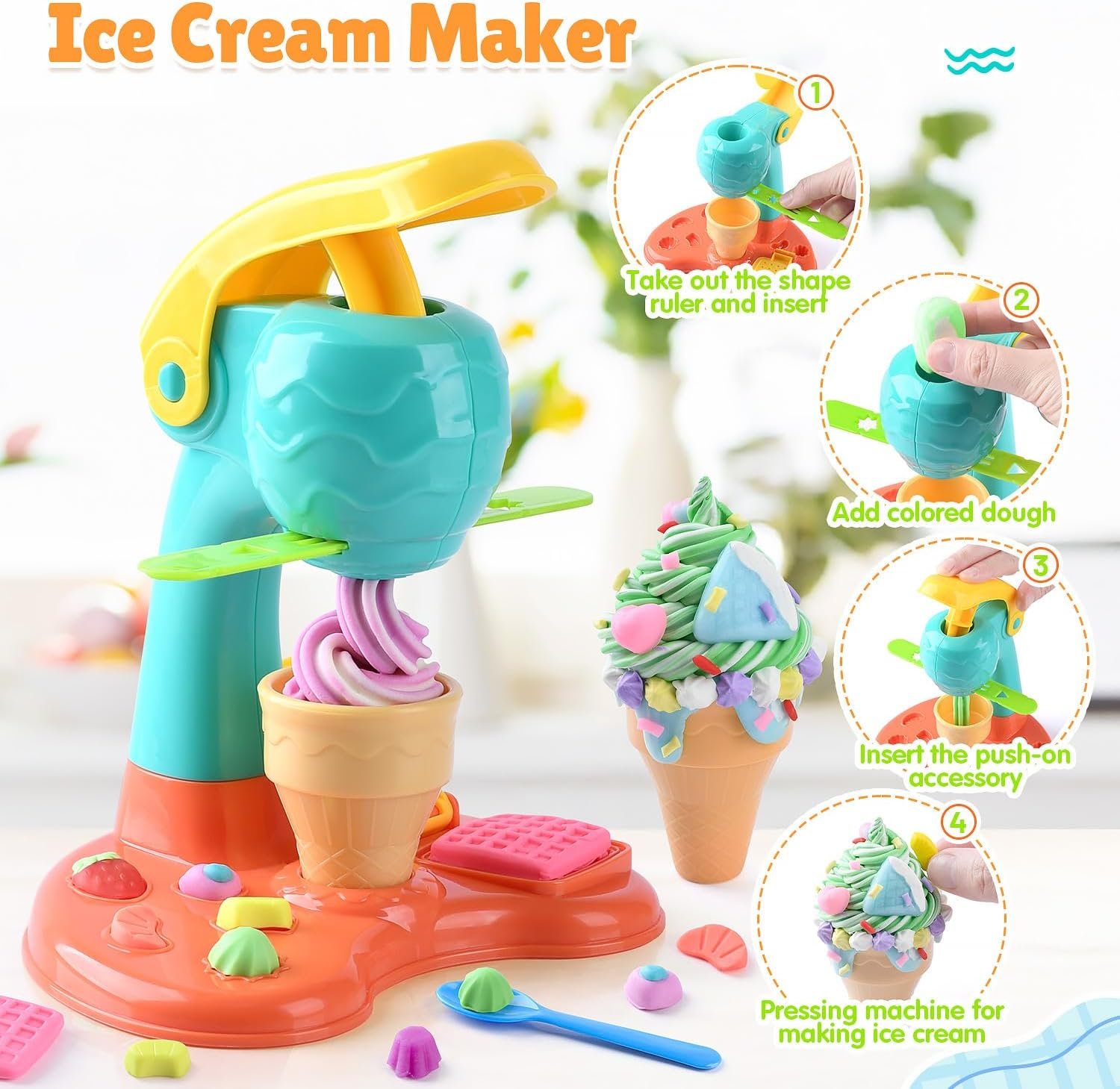 PLAY Clay Dough Set with Ice Cream Maker Machine/Noodle Maker/Banana Split Ice Cream Mold Kitchen Creations Arts Crafts Play Food Toys Tools Kit for Boys Girls Kids Toddlers Ages 3+ - Image 4