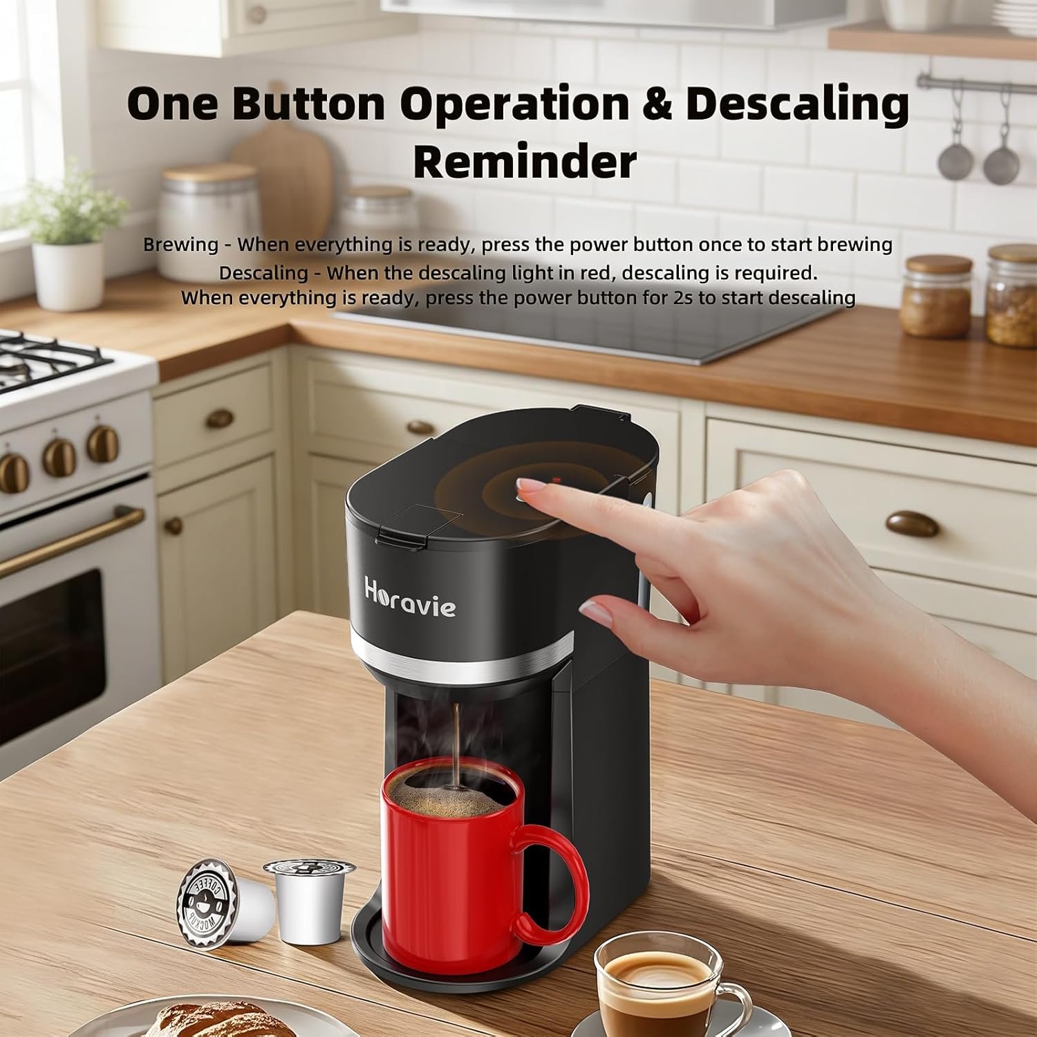 Mini Single Serve Coffee Maker for K Cup and Ground Coffee, Fast Brew One Cup Coffee Machine with Descaling Reminder and Water Window, 6 to 12 oz. Brew Sizes, Black - Image 5