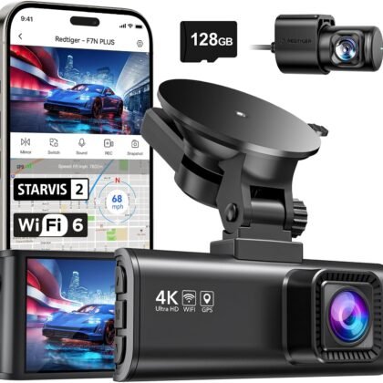 REDTIGER 4K Dash Cam Front Rear, STARVIS 2 Sensor, Free Card Included, 5.8GHz WiFi-20MB/s Fast Download, Dash Camera for Cars with GPS, WDR Night Vision, 170°Wide Angle, 24H Parking Mode(F7NP)