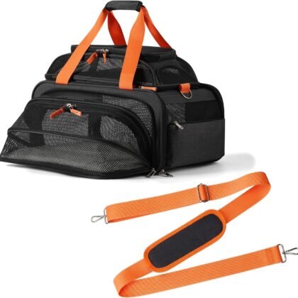 pidipiti 17x12.5x8.5 TSA Approved Expandable pet Carrier for Extra-Small Dog Under 6 lbs,Small-Medium cat Under 8 lbs,for jetblue and Other Airlines only Have 8.5'' Height Space underseat