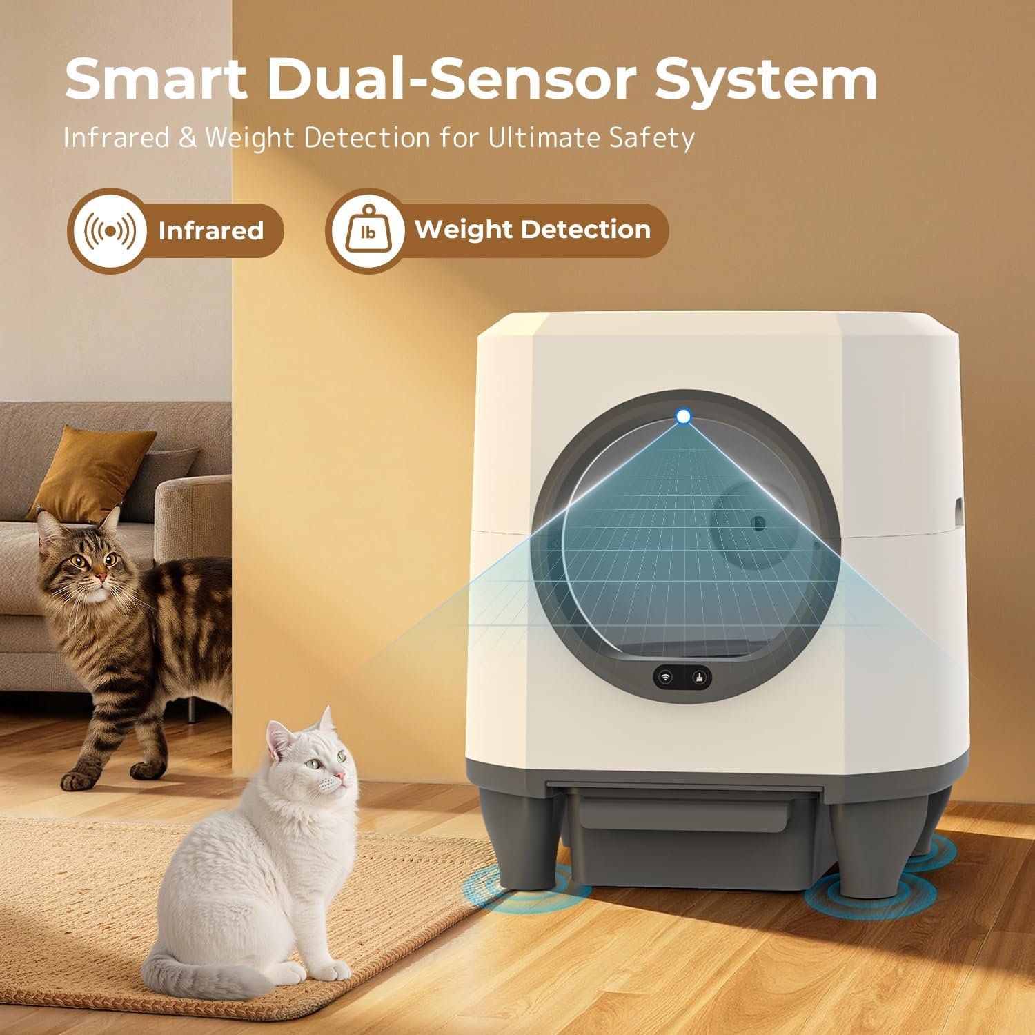 OROLEY Self Cleaning Litter Box, Large Capacity Automatic Cat Litter Box with APP Control, Safety Sensors, Built-in Deodorizing Scent Box, and 1 Roll Garbage Bags ,White - Image 5