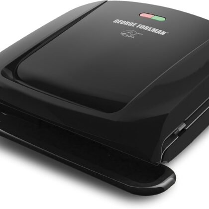 George Foreman 4-Serving Removable Plate Electric Grill and Panini Press, George Tough Non-Stick Coating, Drip Tray Catches Grease, Black