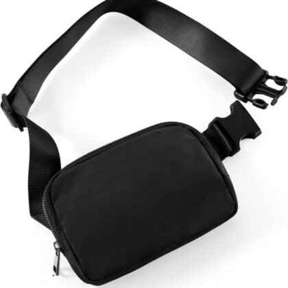 ODODOS Unisex Mini Belt Bag with Adjustable Strap Small Fanny Pack for Workout Running Traveling Hiking, Black