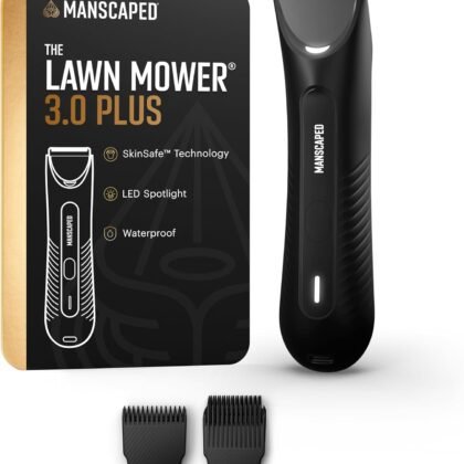 MANSCAPED® The Lawn Mower® 3.0 Plus Groin & Body Hair Trimmer – Updated SkinSafe® Trimmer Blade, Waterproof Wet/Dry Groomer, USB-C Rechargeable, Men’s Wireless Ball Shaver, Tuxedo Black