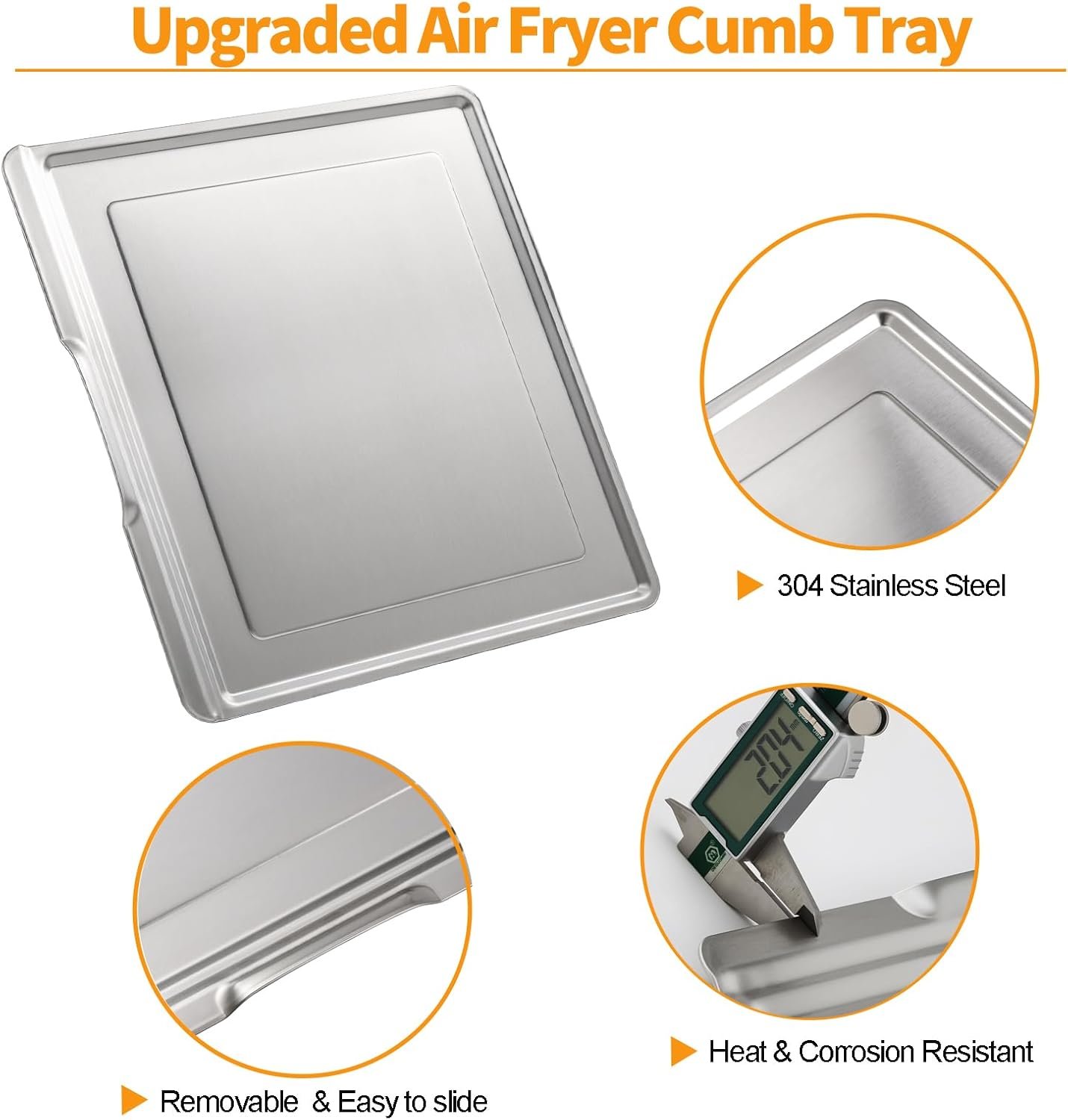 Upgraded SP201 SP301 FT205CO Crumb Tray Replacement Parts for Ninja Foodi Crumb Tray 304 Stainless Steel 111BH300 Ninja Foodi Digital Air Fry Pro Countertop Flip Oven Bottom Tray Drip Pan Accessories - Image 3