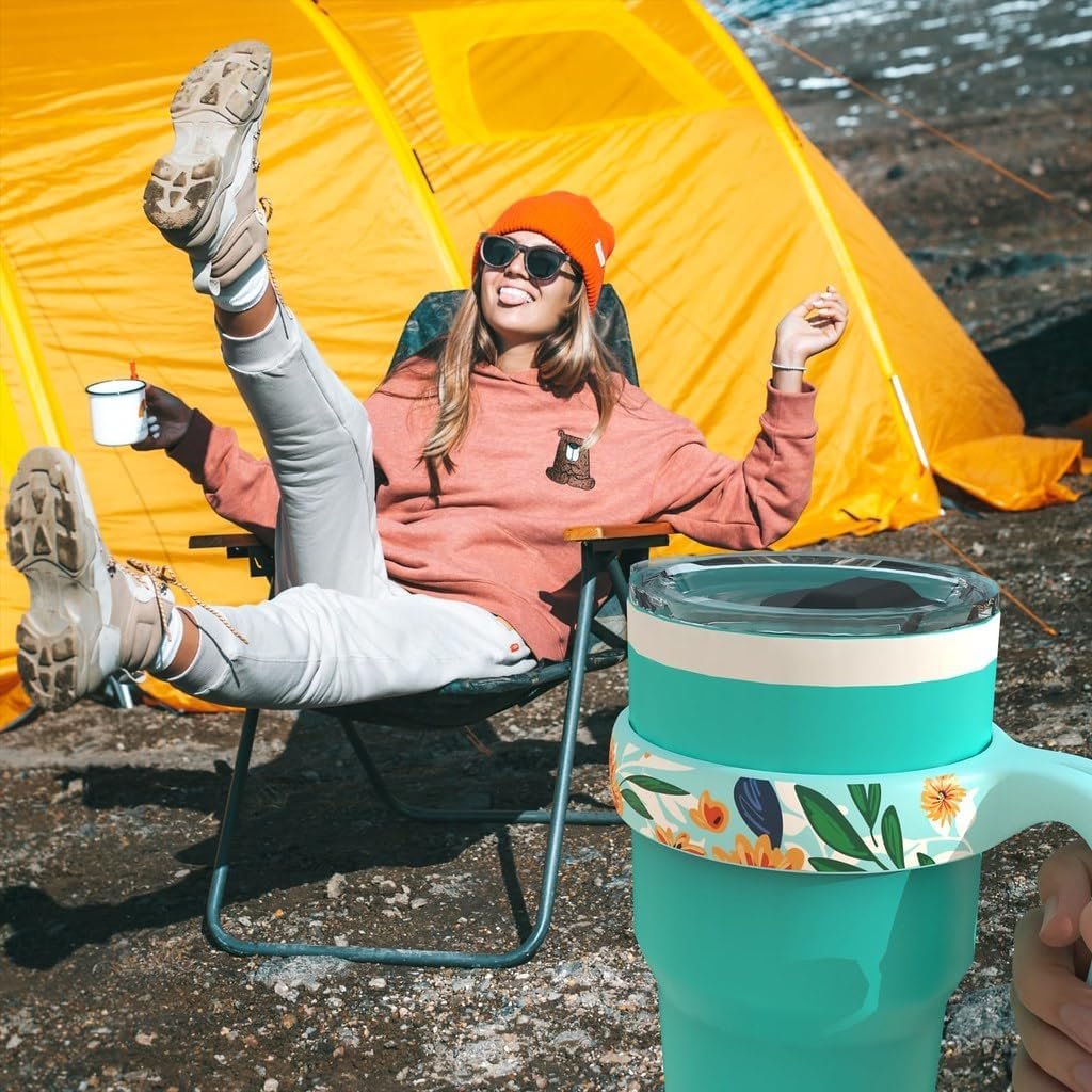 Handle For YETI 30 Oz Tumbler, For YETI 30 Oz Tumbler Handle With Anti-Slip And Floral Design, Turquoise, 1 Pack - Image 6