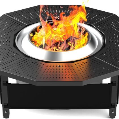 Surround Tabletop Use for Solo Stove Bonfire Ranger 2.0 and Mesa, Accessories for Solo Stove, Fire Pit Surround Table Adjustable with UV-Resistant Outdoor Fabric, Thick Metal Black
