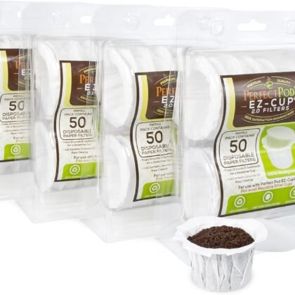 Perfect Pod EZ-Cup Disposable Paper Filters with Patented Lid Design for Reusable Coffee Pods - 4 Pack (200 Filters)