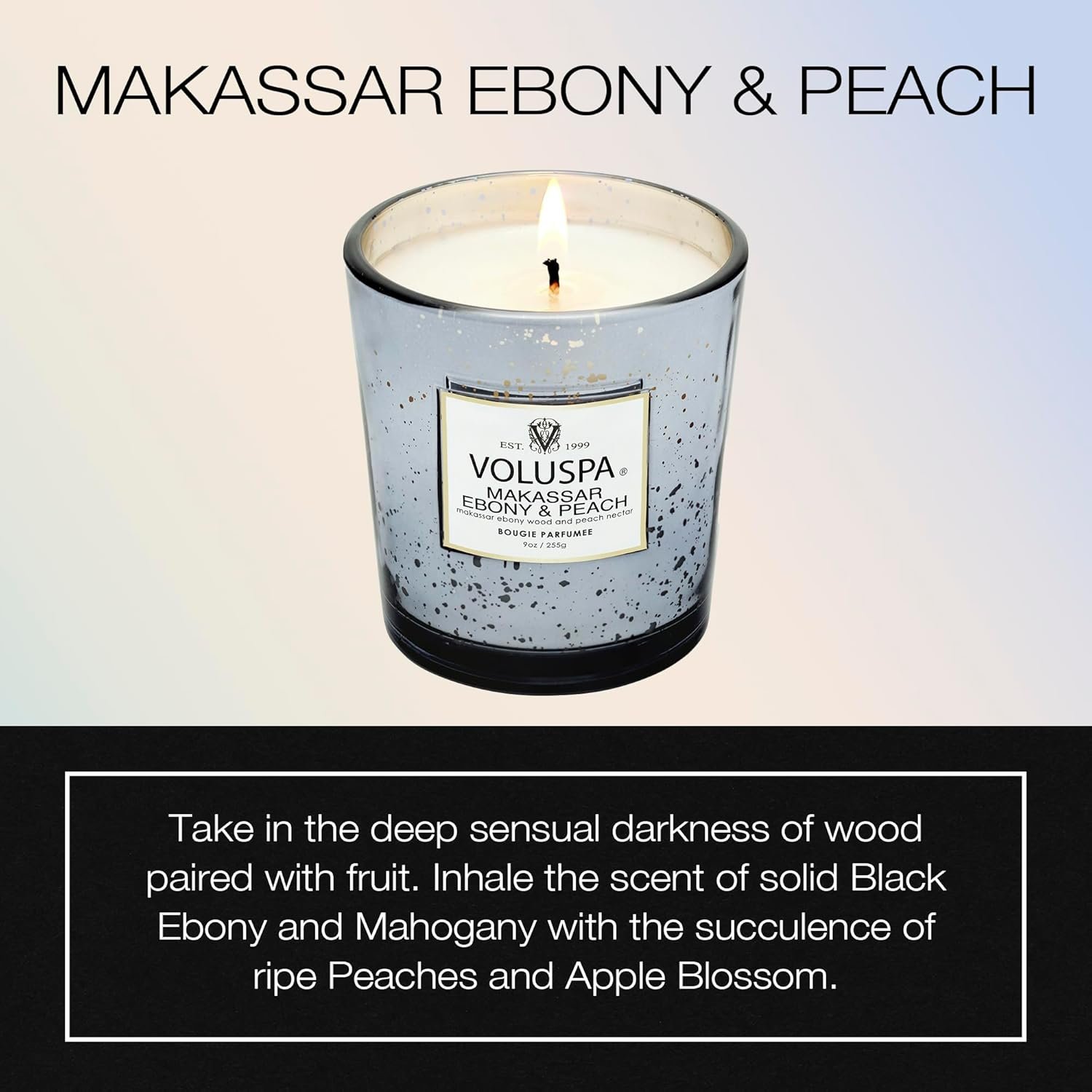 Voluspa Makassar Ebony and Peach Candle, 9 oz, Coconut Wax Blend, Scented Candles for Home, 60 Hour Burn Time, Candle Jars - Image 2