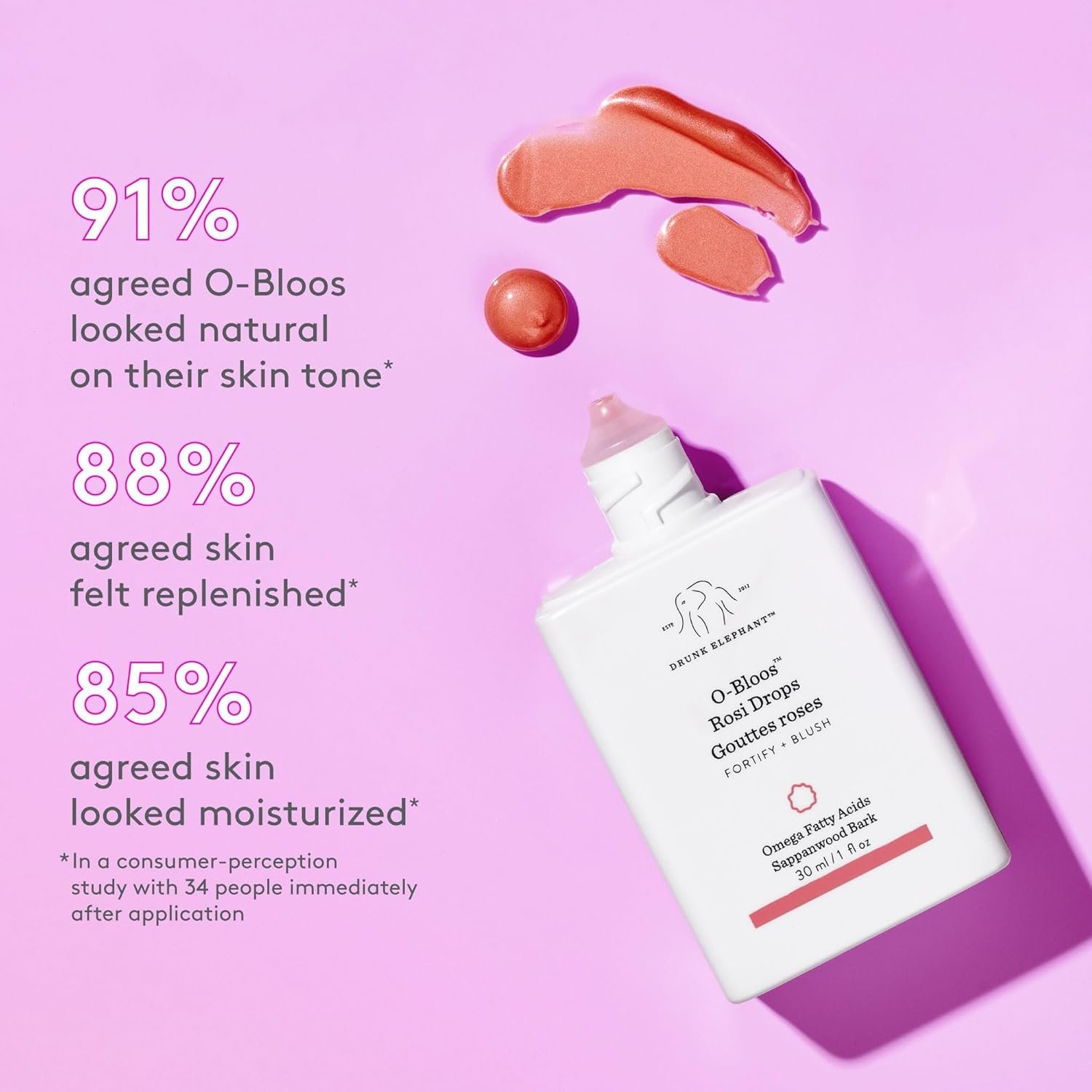 Drunk Elephant O-Bloos Rosi Drops - 30 ml/1 fl oz - Peachy-Pink Color Serum Drops - Clean Clinical Skincare - Cruelty-Free - Dermatologist-Tested - Free of Essential Oils, Silicones, and Fragrance - Image 3