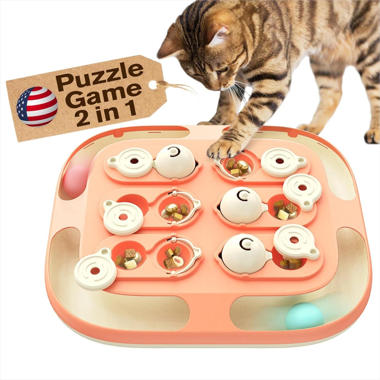 KADTC 2 Ways to Play Large Size Cat Treat Puzzle Toy U.S. Brand & Design Tracking Balls for Indoor Cats Puzzles Feeder Kitten Stimulating Enrichment Slow Feeding Toys Interactive Brain-Teasing Game
