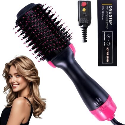 4-in-1 Hair Dryer Brush - Ionic Ceramic Titanium Brush Blow Dryer Hot Air Styler for Frizz-Free Blowouts, Salon Volumizer & Straightener with ALCI Safety Plug, 3 Heat Settings Hot Air Styler