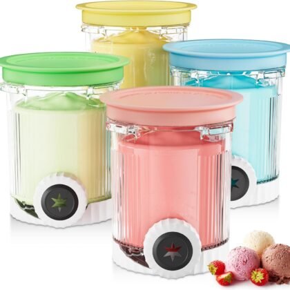 4Pack Creami Swirl Pints and Lids for Ninja Ice Cream Maker NC700 Series, Creami Containers Replacement for Ninja Swirl Soft Serve Makers, Swirl Pints with 4Color Lids, BPA-Free & Dishwasher Safe
