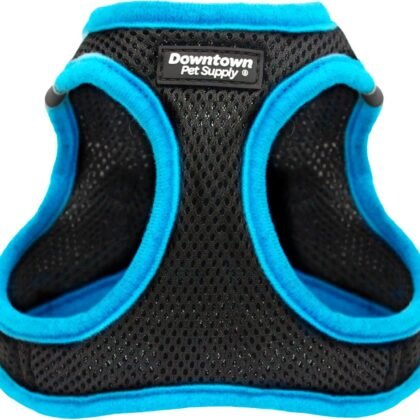 Downtown Pet Supply Step in Dog Harness for Small Dogs No Pull, Small, Black w/Cobalt Blue Trim - Adjustable Harness with Padded Mesh Fabric and Reflective Trim - Buckle Strap Harness for Dogs