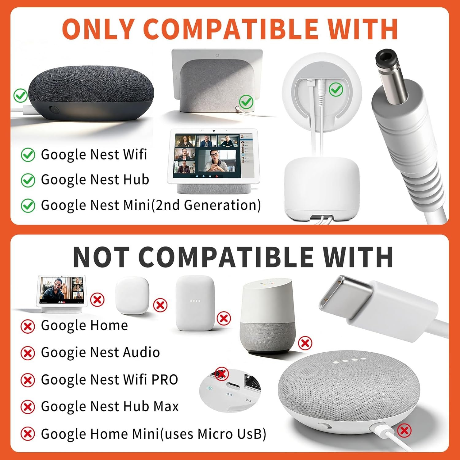 15W Power Adapter Charger for Google WiFi AC2200/Nest Hub - 9.8ft Extra-Long Cable, Compatible with Router 2nd Gen Google Hub GA01423-US/W18-015N1A/G1015-US Replacement Power Supply Cord - Image 2