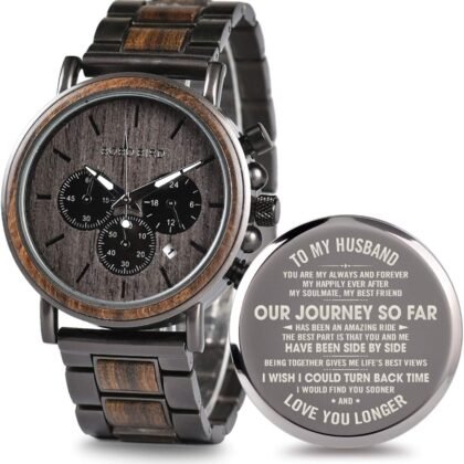 2win Engraved Wooden Watch for Boyfriend My Man Fiancé Husband Customized Personalized Wood Watches for Men Birthday Anniversary Personalized Watch