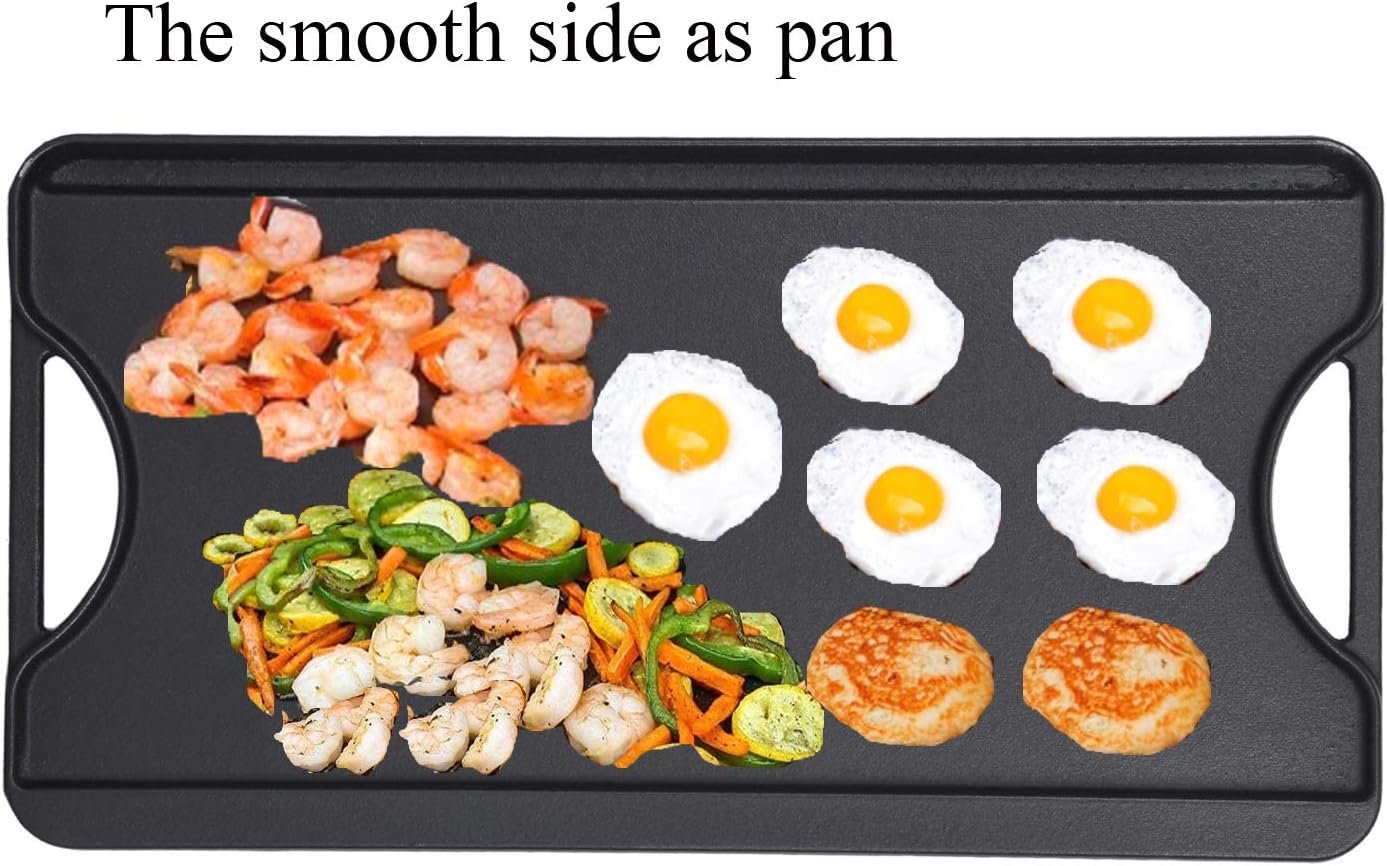 GasSaf Reversible Cast Iron Griddle, 18.5 x 10 Inch Double Sided Cooking Surface, Heavy-Duty Gas Grill Pan, Flat & Ribbed Griddle Pan for Double Burner Stovetop, Oven, Grill & Campfire - Image 5