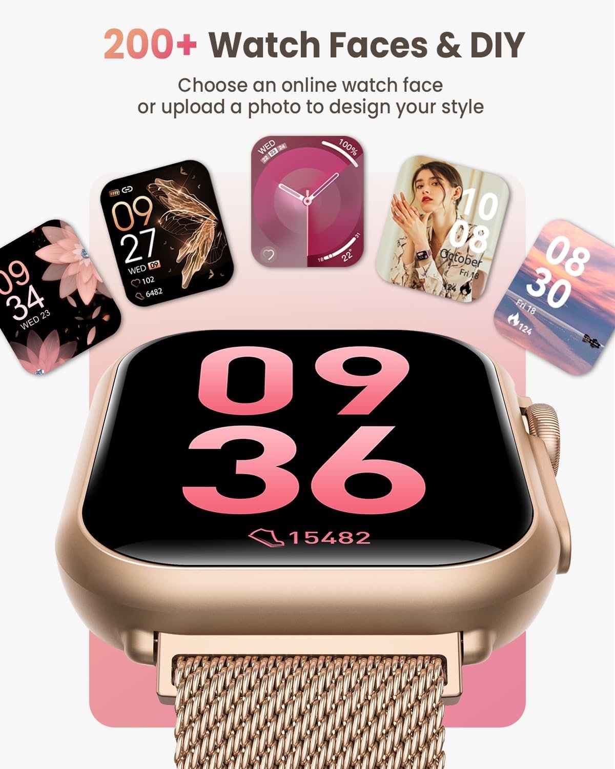 Smart Watch for Women Men Fitness: Smart Watch for iPhone&Android Bluetooth Call with SpO2 Sleep Heart Rate Monitor,IP68,Fitness Tracker with 120+Sport,Reloj Inteligente 30 Day+Battery Life, 2 Bands - Image 6