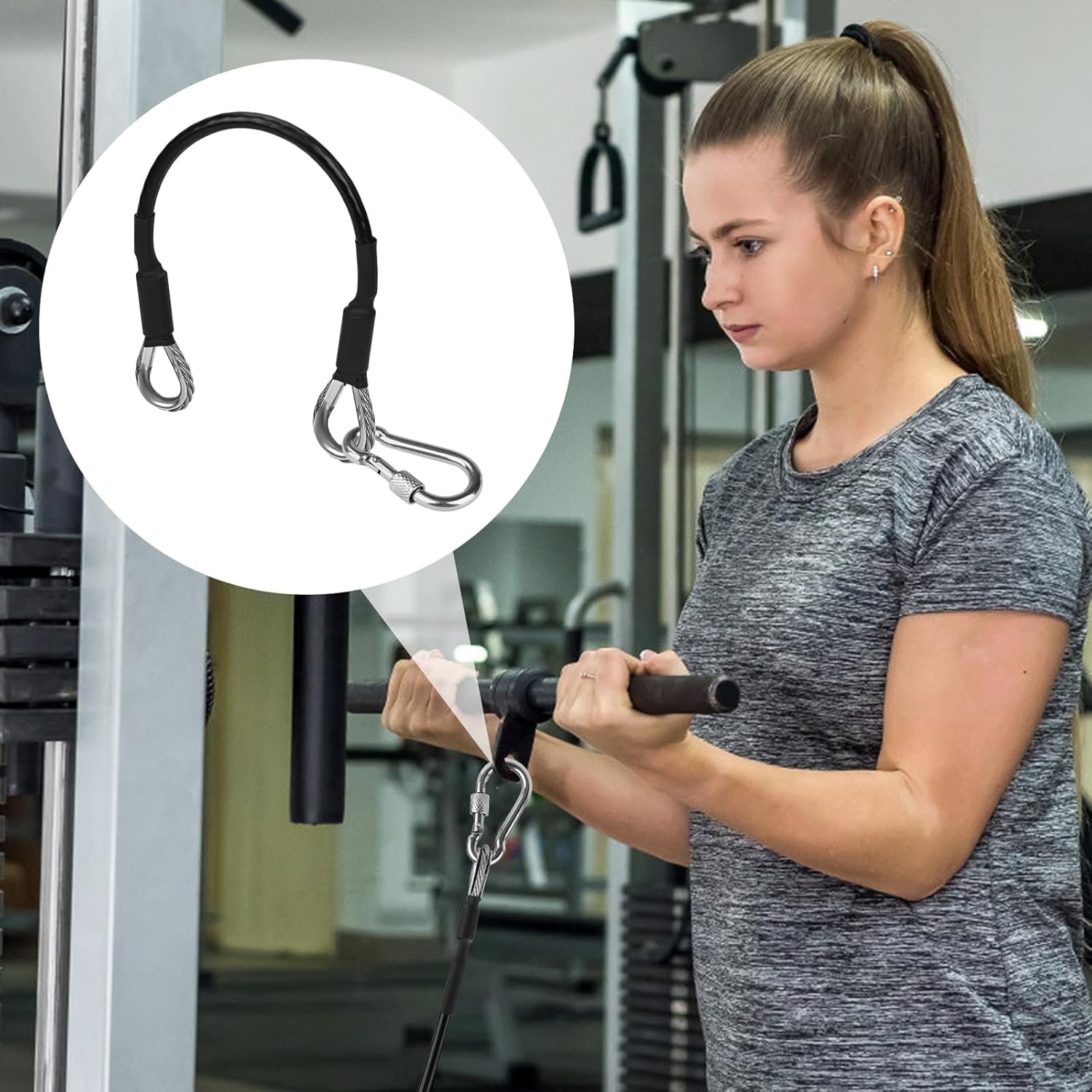 2pcs Gym Extension Cables, 26cm / 10 inch Gym Cable with Carabiner Fitness Home Gym Machine Accessories Attachment for LAT Pull Down Machine Leg Extensions Machine Compatible with Bowflex - Image 7