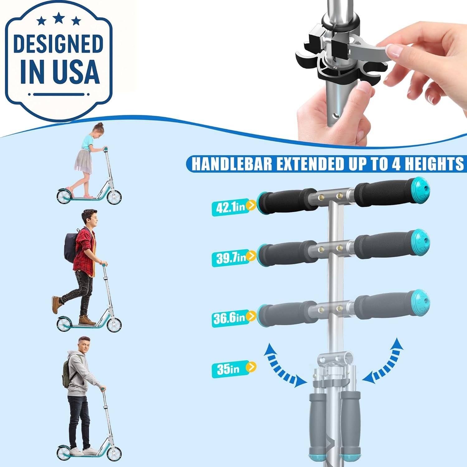 Adult Scooter with Big Wheels | Adjustable Height, Foldable Aluminum Frame | Smooth Ride for Urban Commuting and Outdoor Fun | Suitable for Teens 8-12 | 220 lbs Weight Limit - Image 2