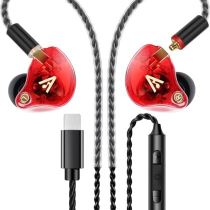 Vibes 202ML Wired Earbuds - HiFi in Ear Headphones for iPhone 5–14, Noise Isolating Ear Buds w/ Mic - Clear Sound, Deep Bass, Comfort-Fit Earphones - MMCX–LTN, Silver Plated Cord, Carrying Case