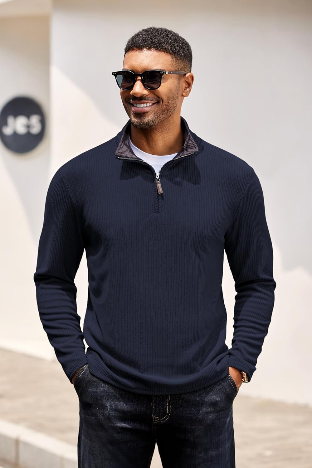 COOFANDY Mens Quarter Zip Pullover Lightweight Sweater Casual Long Sleeve Corduroy Half Zip Sweatshirt - Image 4