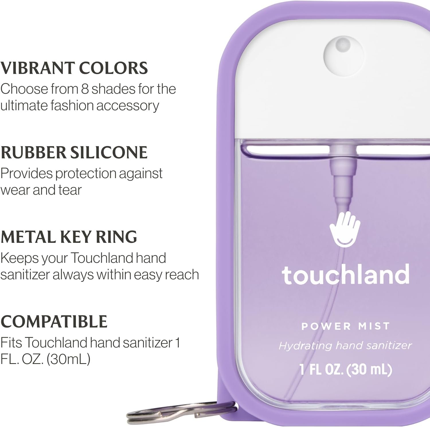 Touchland Hand Sanitizer Mist Case 1FL. OZ., Protective and Stylish Hand Sanitizer Spray Accessory, Silicone Case with Keyring, Purple Haze - Image 5